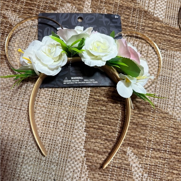 DISNEY EARS - 2 pieces! Gold/Silver and Gold/Floral Mickey Mouse Disneyworld NEW - Picture 2 of 5